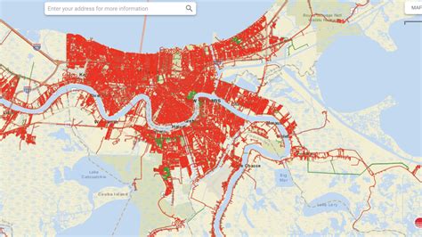Map of New Orleans showing power outages